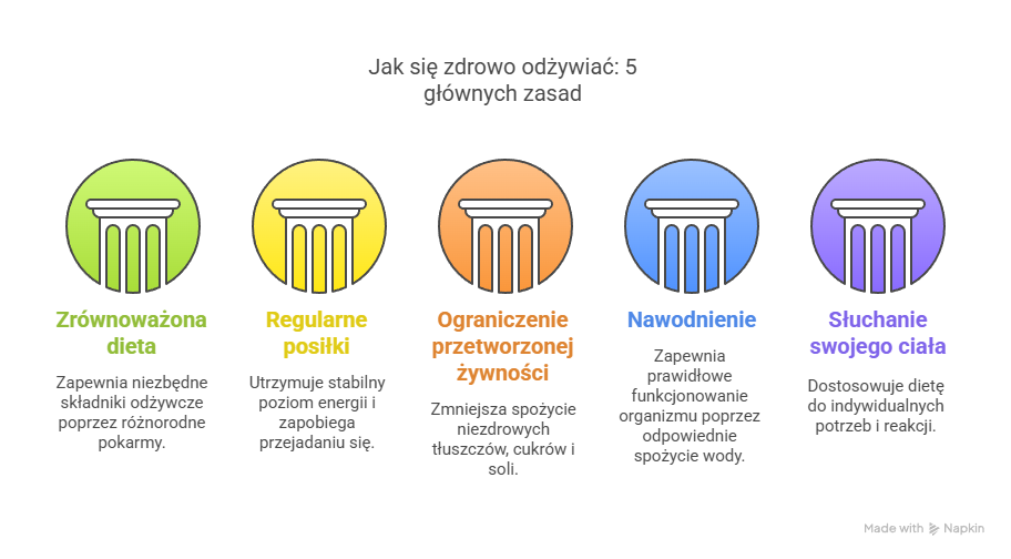 Jak się zdrowo odżywiać_ 5 głównych zasad infografika