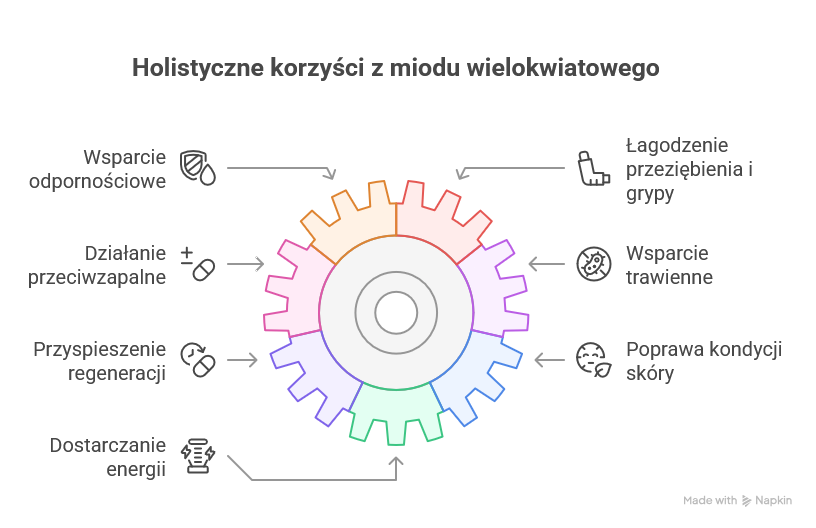 Właściwości miodu wielokwiatowego - inforgrafika